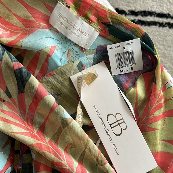 NWOT BRONX AND BANCO Tropics Violet One Sleeve Ruffle Maxi Dress - Picture 7 of 8